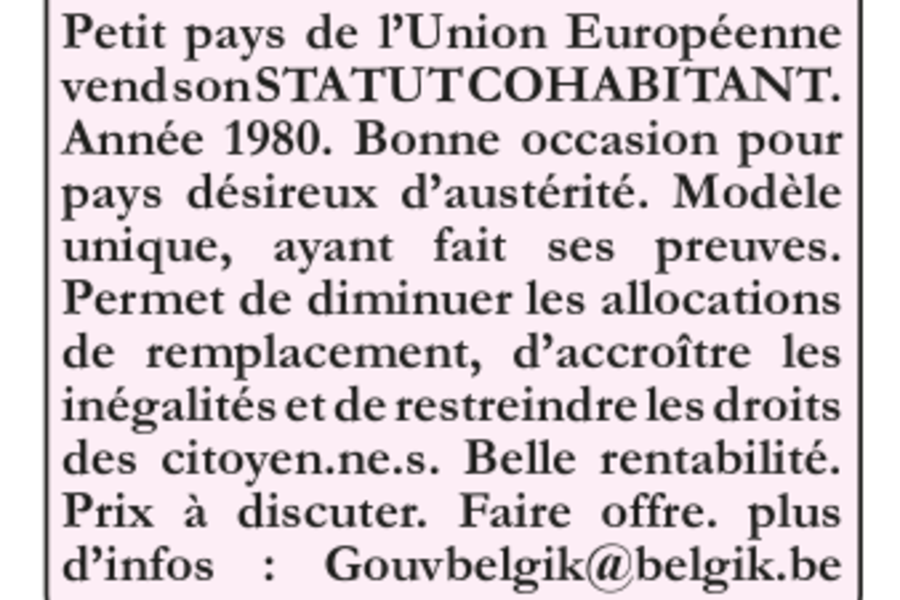 Pour la suppression du statut de cohabitant ? Rdv ce dimanche 17 octobre à Namur !